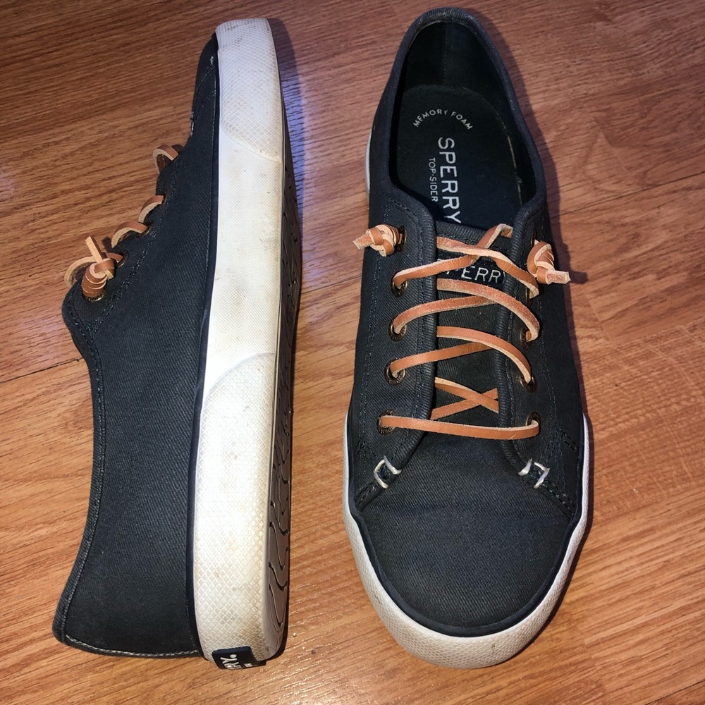 SPERRY Navy Pier Wave Slip on Sneaker Leather Ties
